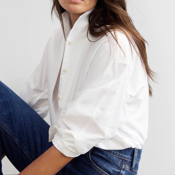 AYR Tops - AYR The Tate Oxford Cloth Collared Long Sleeve Shirt in White Size Large